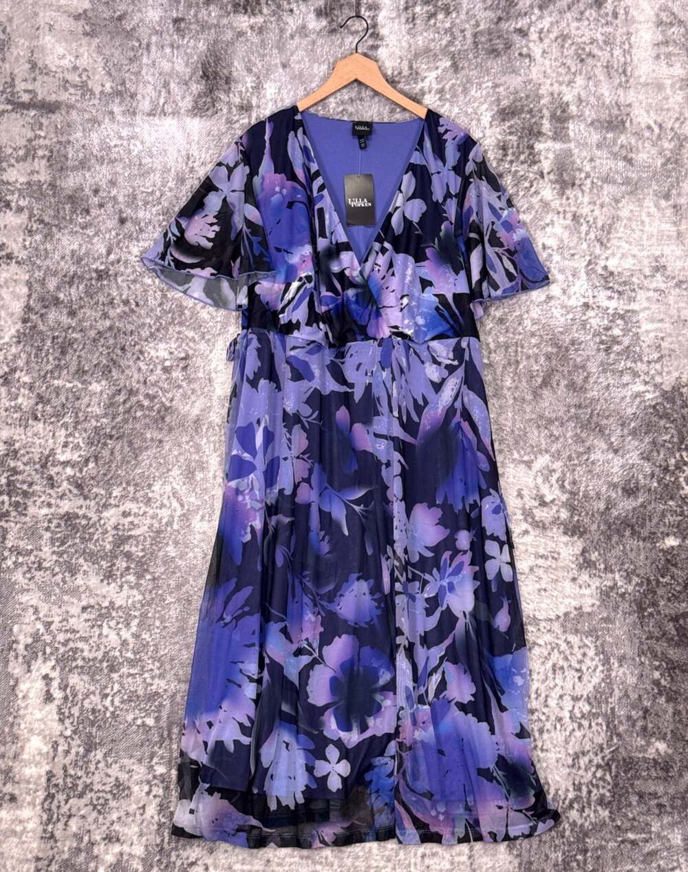 New Ulla Popken Dress 20 / 22 Womens Blue Floral Mesh Midi